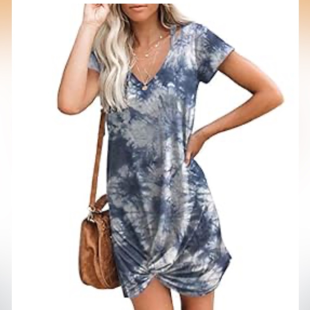 Women’s Largr Blue Tie-Dye V-Neck Dress